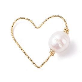 Anillos de enlace de cobre, con perla natural cultivada de agua dulce, corazón