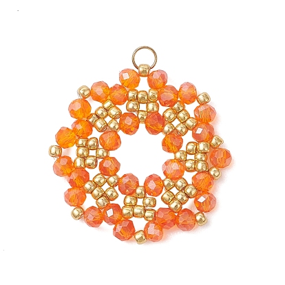 Подвески гальванизируйте стекла, цветочный шарм, граненые, с бисером тохо