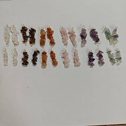 24Pcs 12 Styles Natural Quartz Crystal & Rose Quartz & Tiger Eye & Amethyst & Fluorite & Red Aventurine Pendants & Links Connector Charms