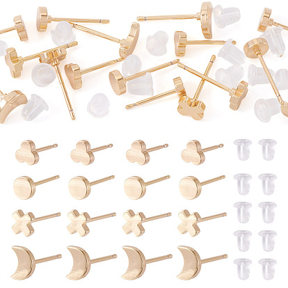 Латунные серьги-гвоздики для женщин, с пластиковыми и силиконовыми ушными гайками, разнообразные