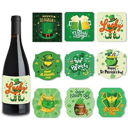 9 Sheets Saint Patrick's Day Theme Paper Self Adhesive Clover Label Stickers, for Party Bottle Decoration, Square
