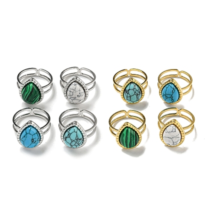 304 открытые манжеты из нержавеющей стали, Кольца-капли из синтетического малахита и бирюзы для женщин и мужчин