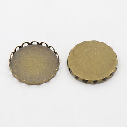 Brass Lace Edge Bezel Cups, Cabochon Settings, DIY Material for Hair Accessories, Flat Round, 21mm, Tray: 20mm