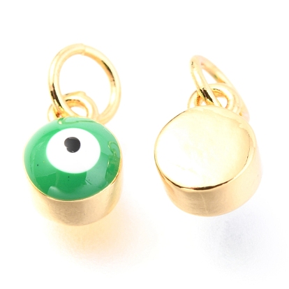 Brass Enamel Pendants, Long-Lasting Plated, Real 18K Gold Plated, with Jump Rings, Column with Evil Eye