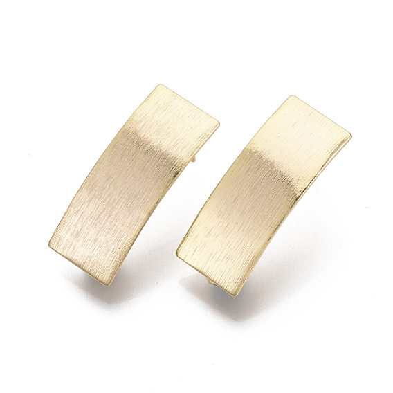 Brass Stud Earring Findings, with Loop, Nickel Free, Textured, Rectangle