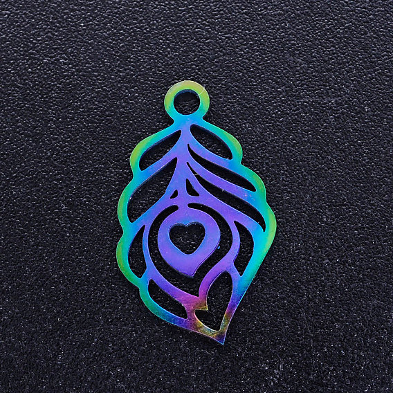 Ion Plating(IP) 201 Stainless Steel Pendants, Peacock Feather