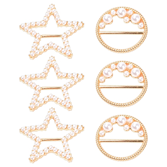 Gorgecraft 6 pcs estrella y hebillas de aleación planas y redondas, con perlas de imitación de plástico abs blanco perla