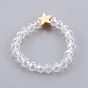 Electroplate Glass Beads Stretch Finger Rings, with Brass Finding, Star