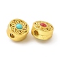 Rack Plating Brass Beads, with Resin Beads, Long-Lasting Plated, Lead Free & Cadmium Free, Flat Round with Flower
