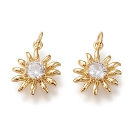 Messing Mikro ebnen Zirkonia Anhänger, mit Ringe springen, langlebig überzogen, Blume, Transparent