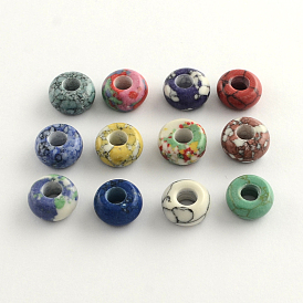 Synthetic Gemstone European Beads, Large Hole Rondelle Beads, Dyed, 14x7mm, Hole: 5mm