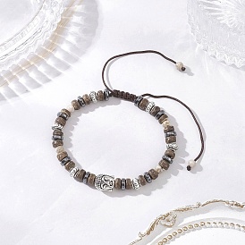 Браслеты из плетеных бусин из натурального майфанита, кокоса и синтетического гематита для мужчин и женщин, Голова Будды, с шарик сплава