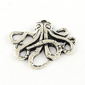 Pendentifs poulpe en alliage de style tibétain, sans cadmium et sans plomb, 20.5x24x2.5mm, trou: 1.5 mm, environ 810 pcs / 1000 g