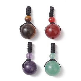 4 шт. 4 цвета: натуральный карнеол, аметист, зеленый авантюрин и тигровый глаз, подвески, круглые подвески, с черной плетеной нейлоновой нитью, смешанные окрашенные и неокрашенные