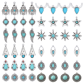 48 шт. 12 стили окрашенные подвески из синтетической бирюзы, с настройки сплава, античное серебро