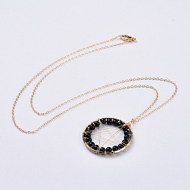 Piedras preciosas naturales collares pendientes, con cadenas de cable de cobre, real 18 k chapado en oro