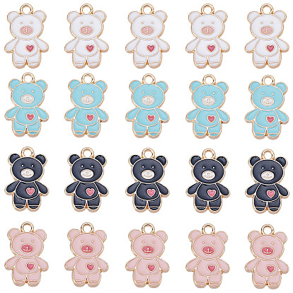 40 шт 4 цвета подвески из сплава, с эмалью, золотой свет, нести с сердцем