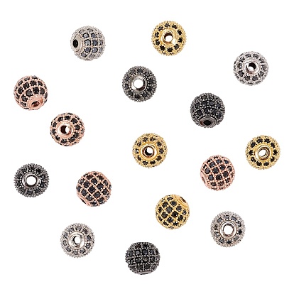 Rack Plating Brass Cubic Zirconia Beads, Long-Lasting Plated, Round