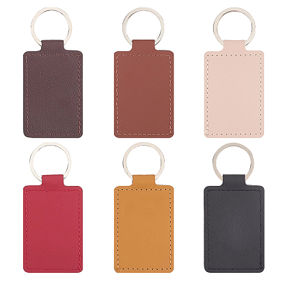 12шт 6 цвета ПУ брелок, с кольцами для ключей из сплава, прямоугольные, платина