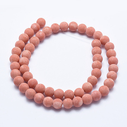 Natural Mashan Jade Beads Strands, Dyed, Frosted, Round