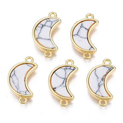 Dijes de conector de latón, con piedra sintética, sin cadmio y níque y plomo, real 18 k chapado en oro, luna