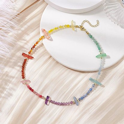 Подвески-чакры из граненых круглых и призматических бусин из окрашенных натуральных драгоценных камней, с 304 концевыми цепями из нержавеющей стали, золотые