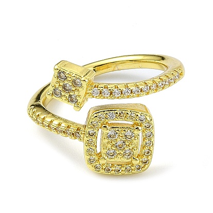 Brass with Cubic Zirconia Open Cuff Ring, Square