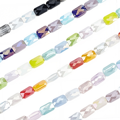 6 пряди 6 цвета гальванических стеклянных бусин пряди, прямоугольные, граненые, градиент цвета