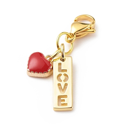 Alloy Enamel Heart Pendant Decorations, Word Love Lobster Clasp Charms, Clip-on Charms, for Keychain, Purse, Backpack Ornament, Stitch Marker, for Valentine's Day