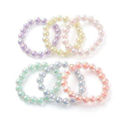 Transparent Acrylic Beads Stretch Bracelet for Kids, Bead in Bead, Round