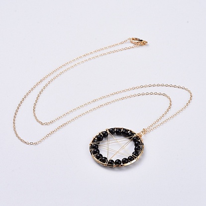 Piedras preciosas naturales collares pendientes, con cadenas de cable de cobre, real 18 k chapado en oro