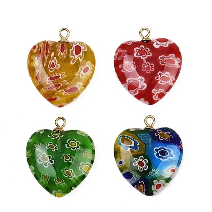 Подвески-сердечки в технике миллефиори ручной работы, с 304 петлей из нержавеющей стали