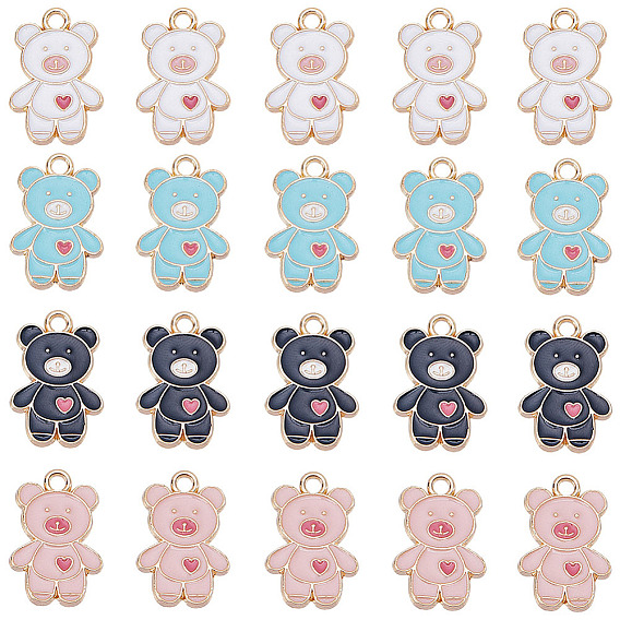 40 шт 4 цвета подвески из сплава, с эмалью, золотой свет, нести с сердцем