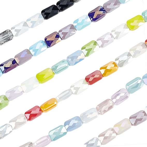 6 Strands 6 Colors Electroplate Glass Beads Strands, Rectangle, Faceted, Gradient Color