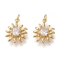 Brass Micro Pave Cubic Zirconia Pendants, with Jump Rings, Long-lasting Plated, Flower, Clear