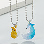 2Pcs 2 Style Cute Fox & Wolf Stainless Steel Pendant Necklaces Set, Couple Necklaces