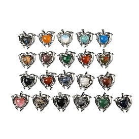 Gemstone Heart Pendants, Rack Plating Brass Dolphin Charms, Platinum, Cadmium Free & Lead Free