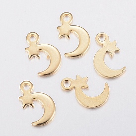 304 Stainless Steel Charms, Moon with Star