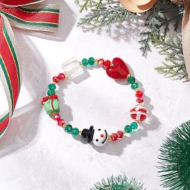 Гальванических стеклянные бисером браслеты простирания, Браслеты из бисера в технике лэмпворк ручной работы для мужчин и женщин, снеговик & сердце & подарок