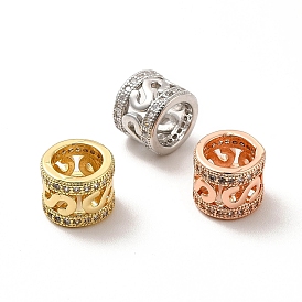 Rack Plating Brass Micro Pave Cubic Zirconia Beads, Long-Lasting Plated, Cadmium Free & Lead Free, Column with Letter.S
