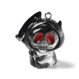 Halloween Theme Baking Painted Resin Pendants, with Enamel & Platinum Tone Stainless Steel Loops