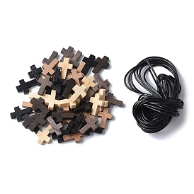 50Pcs 5 Styles Wooden Pendants, Cross