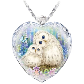 Glass Heart-shaped Necklace, Alloy Pendants for Women, Owl