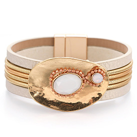 Fashionable Copper Bracelet with Crystal Inlay and Ethnic Magnetic Clasp - Minimalist Style