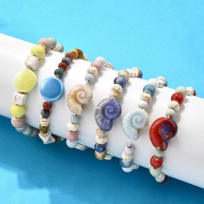 Браслеты из фарфоровых бусин ручной работы и синтетических бусин говлита для женщин, с фарфором и шармом из говлита