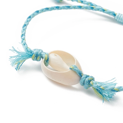 Natural Cowrie Shell with Evil Eye Braided Bead Bracelet with Nylon & Cotton Cord for Women