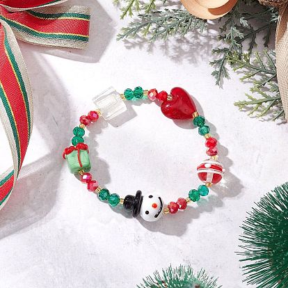 Гальванических стеклянные бисером браслеты простирания, Браслеты из бисера в технике лэмпворк ручной работы для мужчин и женщин, снеговик & сердце & подарок