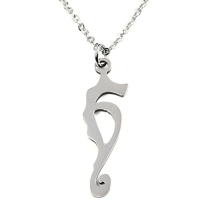 201 Stainless Steel Pendant Necklaces, with Cable Chains and Lobster Claw Clasps, Sea Horse