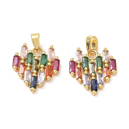 Brass Micro Pave Colorful Cubic Zirconia Pendants, Heart Charms, Cadmium Free & Lead Free
