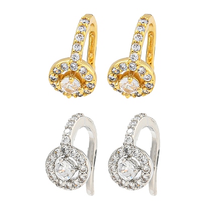 Rack Plating Brass Micro Pave Clear Cubic Zirconia Dangle Earring, Cadmium Free & Lead Free, Long-Lasting Plated, Clip-on Earrings, Flat Round